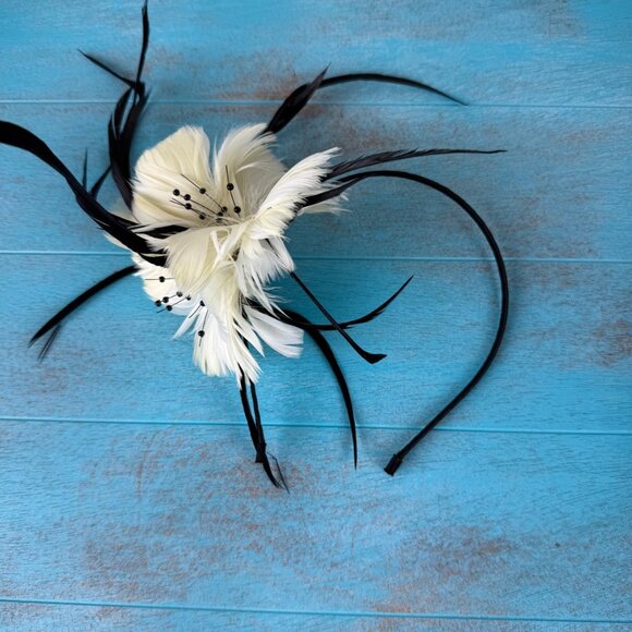 Tasha Black & White Feathered Headband Hair Accessory main image 4